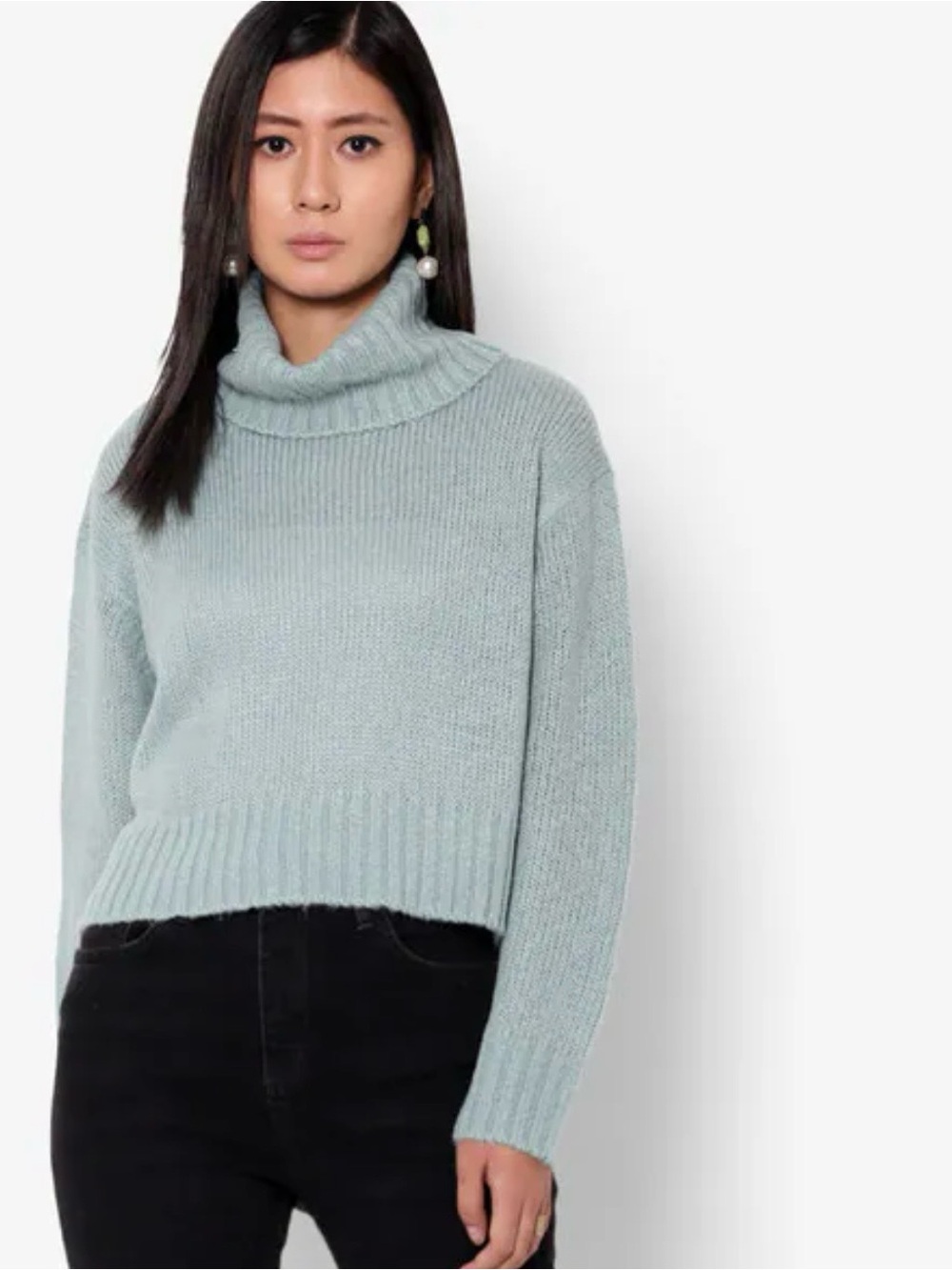 Brave Soul Light Blue Chunky Cowl Neck Crop Sweater